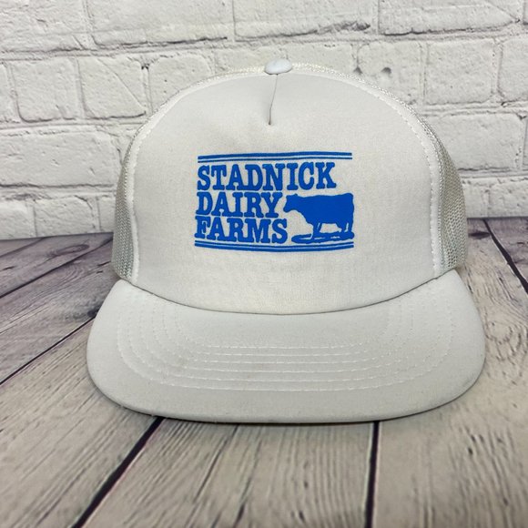 Vintage Farmer Hat Trucker Mesh Cap Snapback White STADNICK Dairy Farms Cow - Picture 5 of 10